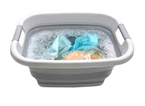 SAMMART 2-teiliges Set: 25 l zusammenklappbarer Wäschekorb aus Kunststoff und 5,5 l zusammenklappbarer Eimer/Wassertopf