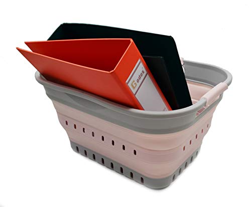 SAMMART 19L Super Mini Zusammenklappbarer Kunststoffkorb mit 3 Griffen – Faltbarer Pop-Up-Aufbewahrungsbehälter/Organizer – Platzsparender Geschenkkorb/Korb