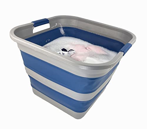 SAMMART 35L zusammenklappbarer Kunststoff-Wäschekorb – quadratische Wanne/Korb – faltbarer Aufbewahrungsbehälter/Organizer – tragbare Waschwanne – platzsparender Wäschekorb