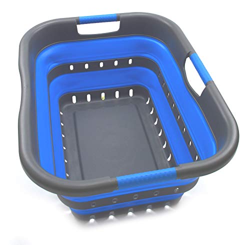 SAMMART 2er-Set Faltbarer 3-Griff-Wäschekorb aus Kunststoff - Faltbarer Pop-up-Aufbewahrungsbehälter/Organizer - Tragbare Waschwanne - Platzsparender Korb/Korb