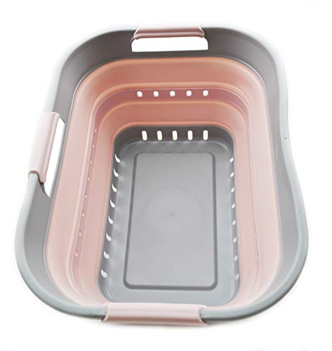 SAMMART Faltbarer Super Mini-Wäschekorb aus Kunststoff, mit 3 Griffen, 19 l, faltbar, Pop-Up-Aufbewahrungsbehälter/Organizer, platzsparender Wäschekorb