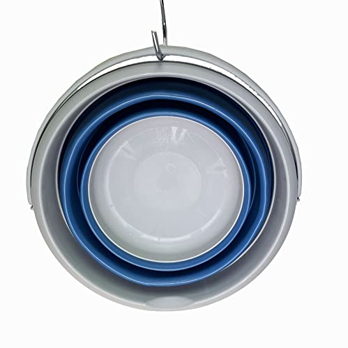 SAMMART 5,5 l Faltbarer Kunststoffeimer – Faltbarer runder Wanne – tragbarer Angelwassereimer – platzsparender Outdoor-Wassertopf (Grau/Nebelblau)