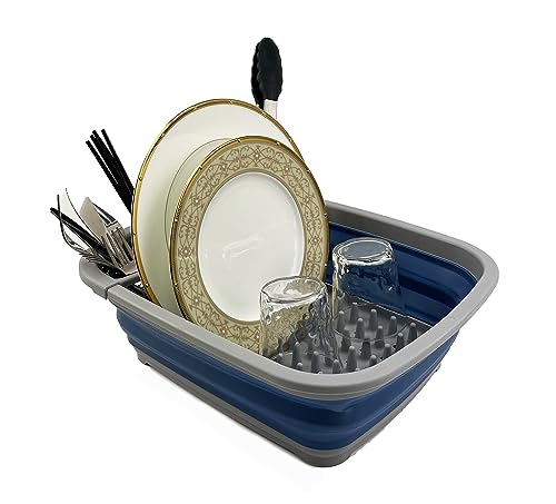 SAMMART Combo Zusammenklappbares Spülset, Eimer, Abtropfgestell, Geschirrwanne und Wäschekorb mit Griff – platzsparend, Camping-Set