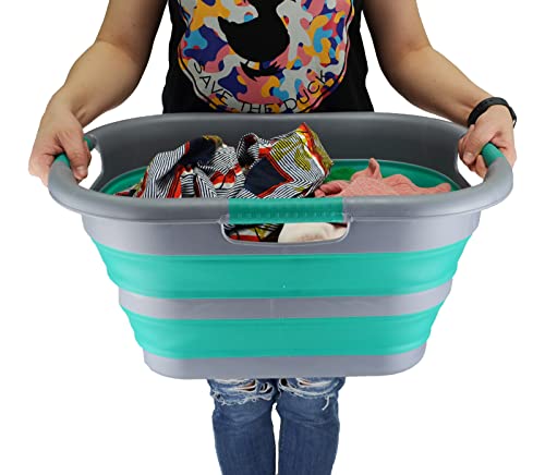 SAMMART Faltbarer Wäschekorb aus Kunststoff, 30 l, faltbar, Pop-Up-Aufbewahrungsbehälter/Organizer, tragbare Wäschewanne, platzsparender Wäschekorb/Korb