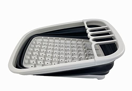 SAMMART 8L Zusammenklappbarer Geschirrabtropfer mit Abtropfbrett – Faltbares Wäscheständer-Set – Tragbarer Geschirr-Organizer – Platzsparende Küchenablage