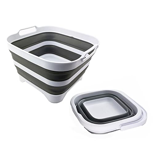 SAMMART 2-teiliges Camping-Set: zusammenklappbarer Eimer + tragbare Spülpfanne mit Ablassstopfen