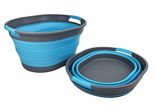 SAMMART 23L zusammenklappbarer Wäschekorb aus Kunststoff – ovale Wanne/Korb – faltbarer Aufbewahrungsbehälter/Organizer – tragbare Waschwanne – platzsparender Wäschekorb
