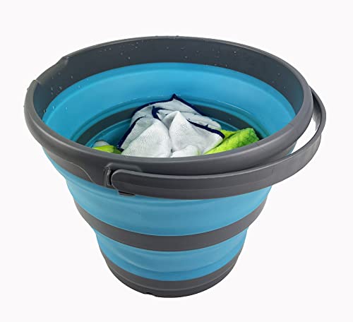 SAMMART 10L zusammenklappbarer Kunststoffeimer – Faltbare runde Wanne – tragbarer Angelwassereimer – platzsparender Outdoor-Wassertopf, Größe 33 cm Durchmesser