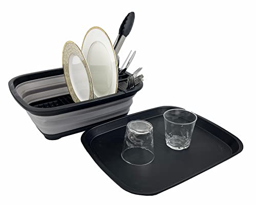 SAMMART 8L Zusammenklappbarer Geschirrabtropfer mit Abtropfbrett – Faltbares Wäscheständer-Set – Tragbarer Geschirr-Organizer – Platzsparende Küchenablage