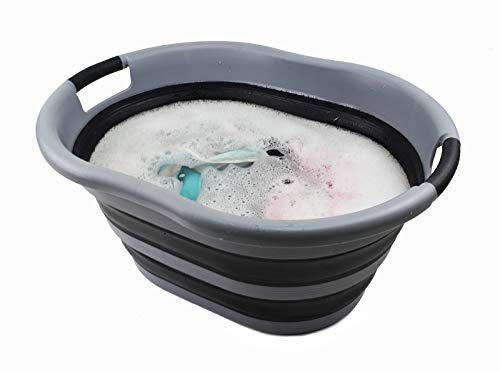 SAMMART 36L Collapsible Plastic Wäschekorb - Ovale Wanne/Korb - Faltbarer Vorratsbehälter/Organizer - Tragbare Waschwanne - Platzsparender Wäschekorb, Wasserkapazität: 28L