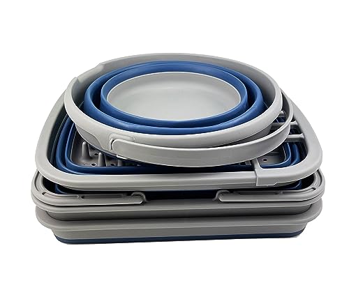 SAMMART Combo Zusammenklappbares Spülset, Eimer, Abtropfgestell, Geschirrwanne und Wäschekorb mit Griff – platzsparend, Camping-Set