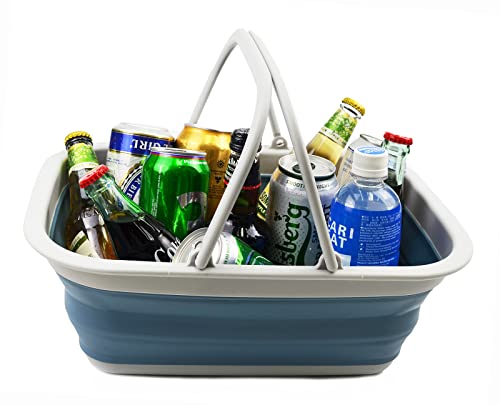 SAMMART 9,2 l zusammenklappbare Wanne mit Griff – tragbarer Picknickkorb für den Außenbereich – Faltbare Einkaufstasche – platzsparender Aufbewahrungsbehälter