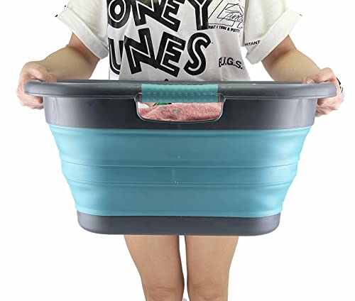 SAMMART 30L zusammenklappbarer Wäschekorb aus Kunststoff – faltbarer Pop-Up-Aufbewahrungsbehälter/Organizer – tragbare Waschwanne – platzsparender Wäschekorb