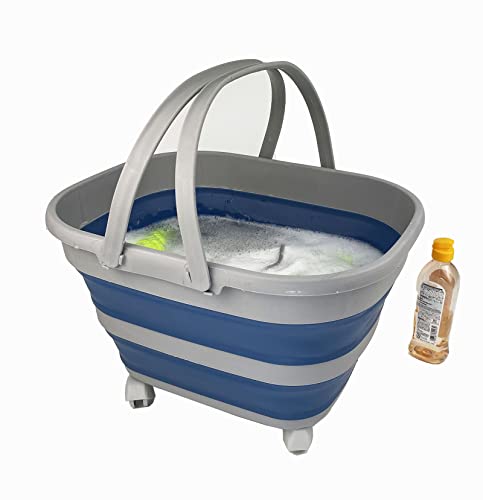 SAMMART 17L Faltbarer Korb mit Griff – Tragbarer Outdoor-Picknickkorb/Krater und 360° drehbare Räder – Faltbare Einkaufstasche – Platzsparender Aufbewahrungsbehälter