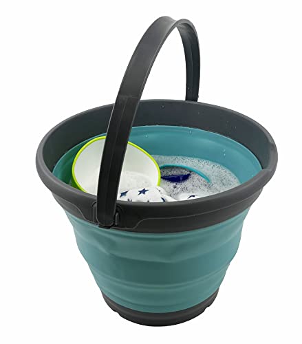 SAMMART 10L zusammenklappbarer Kunststoffeimer – Faltbare runde Wanne – tragbarer Wassereimer zum Angeln – platzsparend. Größe 31 cm Durchmesser
