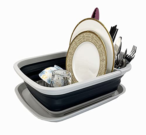 SAMMART 8L Zusammenklappbarer Geschirrabtropfer mit Abtropfbrett – Faltbares Wäscheständer-Set – Tragbarer Geschirr-Organizer – Platzsparende Küchenablage