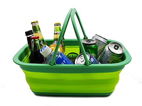 SAMMART 9,2 l zusammenklappbare Kunststoffwanne mit Griff – tragbarer Outdoor-Picknickkorb/Krater/Einkaufstasche – Faltbarer Aufbewahrungsbehälter – platzsparend