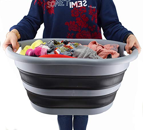 SAMMART 36L zusammenklappbarer Kunststoff-Wäschekorb–ovale Wanne/Korb–faltbarer Aufbewahrungsbehälte–tragbare Waschwanne–platzsparender Wäschekorb, Wasserkapazität: 28 l