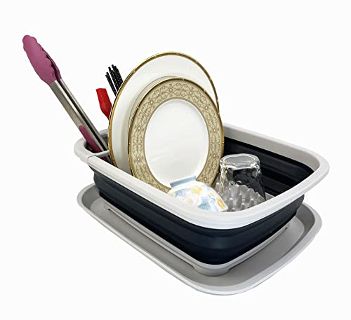 SAMMART 8L Zusammenklappbarer Geschirrabtropfer mit Abtropfbrett – Faltbares Wäscheständer-Set – Tragbarer Geschirr-Organizer – Platzsparende Küchenablage