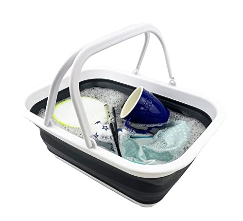 SAMMART 9,2 l zusammenklappbare Wanne mit Griff – tragbarer Outdoor-Picknickkorb/Krater – Faltbare Einkaufstasche – platzsparender Aufbewahrungsbehälter