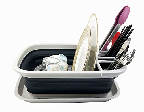 SAMMART 8L Zusammenklappbarer Geschirrabtropfer mit Abtropfbrett – Faltbares Wäscheständer-Set – Tragbarer Geschirr-Organizer – Platzsparende Küchenablage