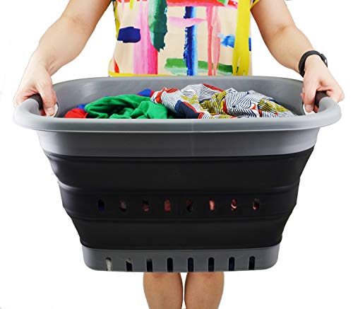 SAMMART 37L zusammenklappbarer Kunststoff-Wäschekorb – faltbarer Pop-Up-Aufbewahrungsbehälter/Organizer – tragbarer Korb – platzsparender Korb/Korb