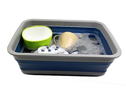 SAMMART Combo Zusammenklappbares Spülset, Eimer, Abtropfgestell, Geschirrwanne und Wäschekorb mit Griff – platzsparend, Camping-Set