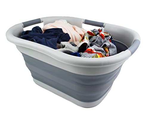 SAMMART Wäschekorb, faltbar, Kunststoff, 30 l, faltbar, Pop-Up-Aufbewahrungsbehälter/Organizer – tragbare Waschwanne – platzsparender Wäschekorb