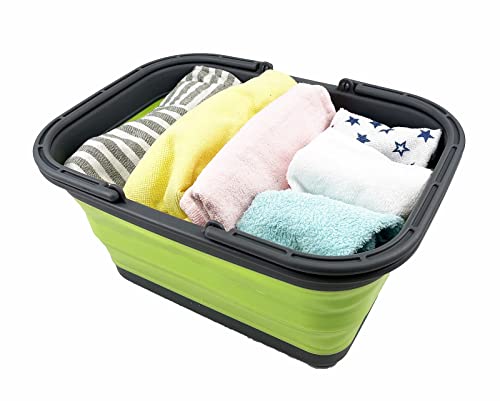 SAMMART 12L zusammenklappbare Wanne mit Griff – Tragbarer Outdoor-Picknickkorb/Krater – Faltbare Einkaufstasche – Platzsparender Aufbewahrungsbehälter
