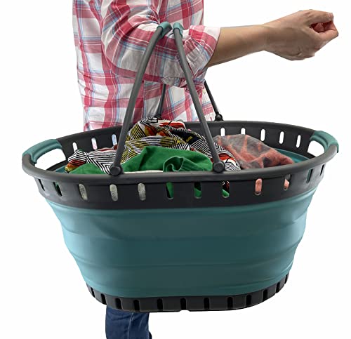 SAMMART 25L zusammenklappbarer Wäschekorb aus Kunststoff – faltbarer Pop-Up-Aufbewahrungsbehälter/Organizer – tragbares Einkaufs-Korb