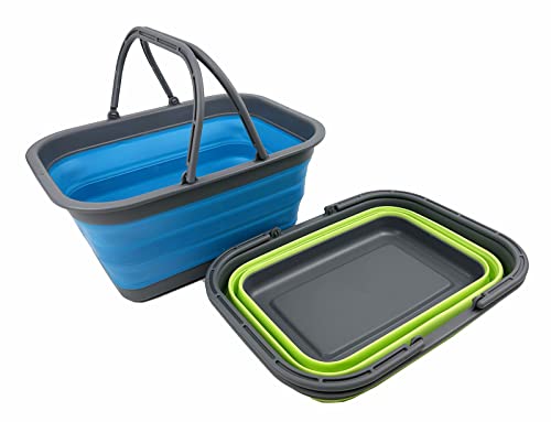 SAMMART 12L zusammenklappbare Wanne mit Griff – Tragbarer Outdoor-Picknickkorb/Krater – Faltbare Einkaufstasche – Platzsparender Aufbewahrungsbehälter