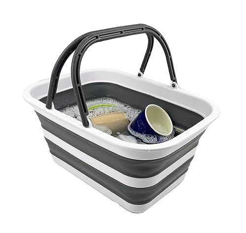 SAMMART 12L zusammenklappbare Wanne mit Griff – tragbarer Outdoor-Picknickkorb/Krater – Faltbare Einkaufstasche – platzsparender Aufbewahrungsbehälter