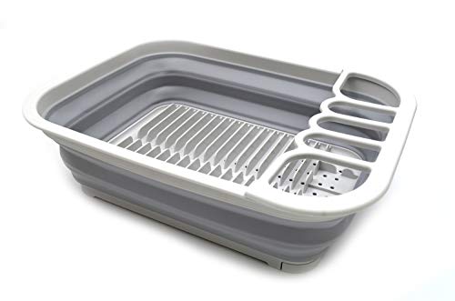 SAMMART 12L zusammenklappbares Abtropfgestell aus Kunststoff mit Abtropfbrett – faltbares Trockengestell-Set – tragbarer Geschirr-Organizer – platzsparendes Küchen-Aufbewahrungstablett
