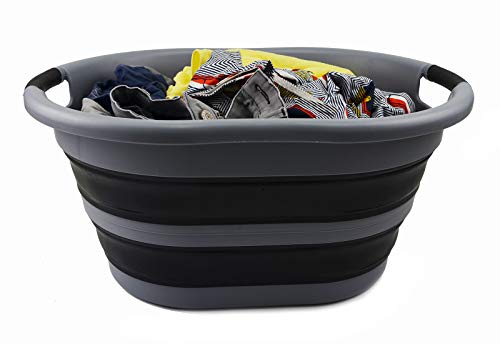 SAMMART 36L Collapsible Plastic Wäschekorb - Ovale Wanne/Korb - Faltbarer Vorratsbehälter/Organizer - Tragbare Waschwanne - Platzsparender Wäschekorb, Wasserkapazität: 28L