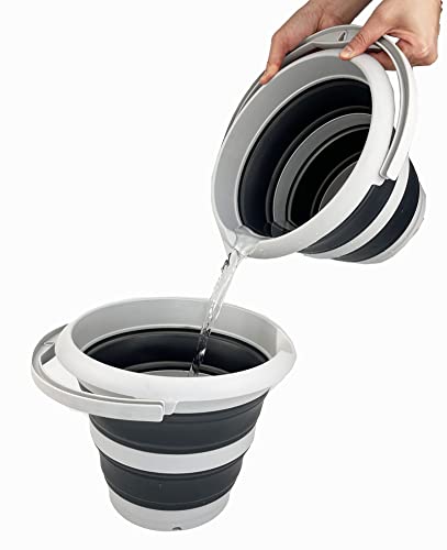 SAMMART 5L zusammenklappbarer Kunststoffeimer – Faltbare runde Wanne – tragbarer Wassereimer zum Angeln – platzsparender Wassertopf für den Außenbereich