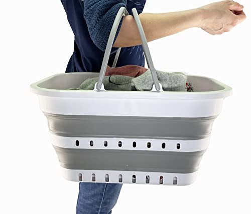 SAMMART Zusammenklappbarer handlicher Eimer/Rechteckige Wanne/Wäschekorb/Quadratische Wanne/Korb mit Griff