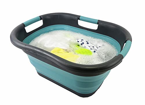 SAMMART 30L zusammenklappbarer Wäschekorb aus Kunststoff – faltbarer Pop-Up-Aufbewahrungsbehälter/Organizer – tragbare Waschwanne – platzsparender Wäschekorb