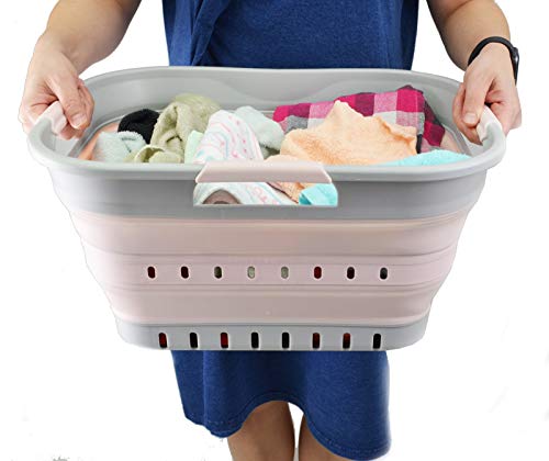 SAMMART 19L Super Mini Zusammenklappbarer Kunststoffkorb mit 3 Griffen – Faltbarer Pop-Up-Aufbewahrungsbehälter/Organizer – Platzsparender Geschenkkorb/Korb