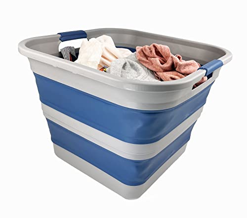 SAMMART 35L zusammenklappbarer Kunststoff-Wäschekorb – quadratische Wanne/Korb – faltbarer Aufbewahrungsbehälter/Organizer – tragbare Waschwanne – platzsparender Wäschekorb