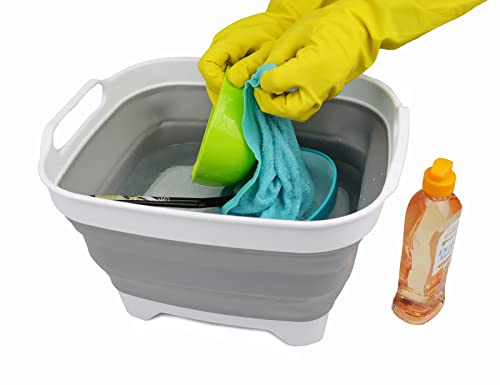 SAMMART 7,5 l zusammenklappbare Geschirrpfanne mit Ablassschraube – faltbares Waschbecken – tragbare Geschirrspülwanne – platzsparendes Küchenablage