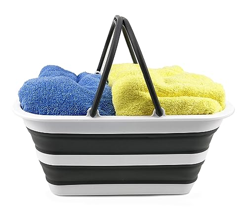 SAMMART 12L zusammenklappbare Wanne mit Griff – tragbarer Outdoor-Picknickkorb/Krater – Faltbare Einkaufstasche – platzsparender Aufbewahrungsbehälter
