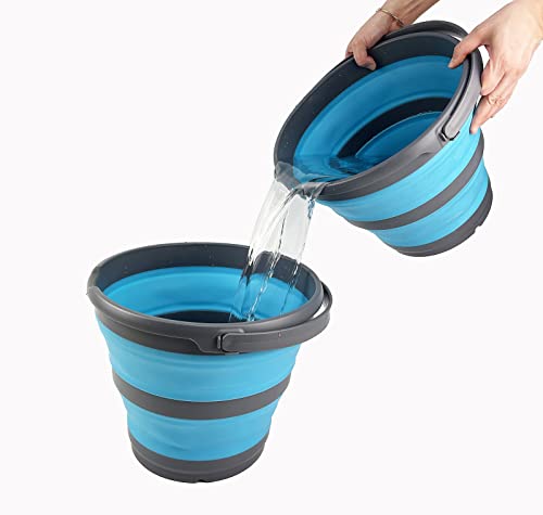 SAMMART 10L zusammenklappbarer Kunststoffeimer – Faltbare runde Wanne – tragbarer Angelwassereimer – platzsparender Outdoor-Wassertopf, Größe 33 cm Durchmesser