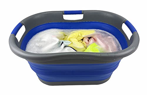SAMMART 40L zusammenklappbarer Wäschekorb aus Kunststoff – faltbarer Pop-Up-Aufbewahrungsbehälter/Organizer – tragbare Waschwanne – platzsparender Wäschekorb