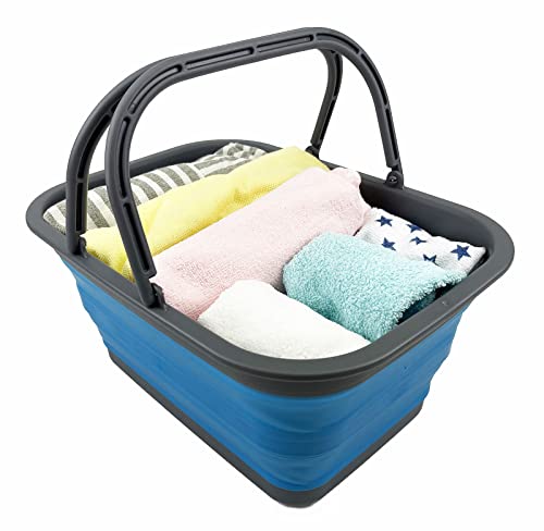 SAMMART 12L zusammenklappbare Wanne mit Griff – Tragbarer Outdoor-Picknickkorb/Krater – Faltbare Einkaufstasche – Platzsparender Aufbewahrungsbehälter