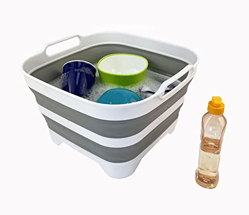 SAMMART 2-teiliges Camping-Set: zusammenklappbarer Eimer + tragbare Spülpfanne mit Ablassstopfen
