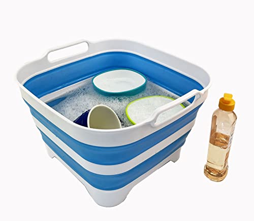 SAMMART 10 l zusammenklappbare Geschirrpfanne mit Abtropfstöpsel – faltbares Waschbecken – tragbare Geschirrwaschwanne – platzsparende Küchenaufbewahrung
