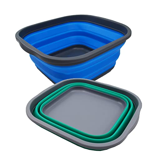 SAMMART 5,5 l Set mit 2 faltbaren Wannen, Faltbare Geschirrwanne, tragbares Waschbecken, platzsparende Kunststoff-Waschwanne