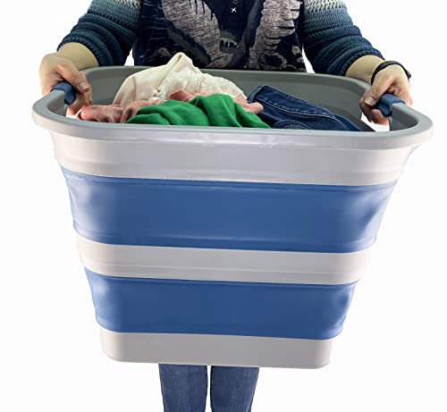 SAMMART 35L zusammenklappbarer Kunststoff-Wäschekorb – quadratische Wanne/Korb – faltbarer Aufbewahrungsbehälter/Organizer – tragbare Waschwanne – platzsparender Wäschekorb