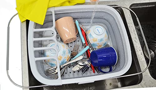 SAMMART 8L erweiterbarer und zusammenklappbarer Geschirrabtropfer – Faltbarer Wäscheständer – tragbarer Geschirr-Organizer – platzsparende Küchenablage