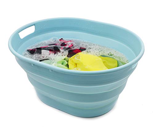 SAMMART Faltbarer ovaler Wäschekorb, 25 l, zusammenklappbar, Aufbewahrungsbehälter/Organizer, tragbare Waschwanne, platzsparender Wäschekorb, Haustier-Badewanne, Wasserkapazität 20 l